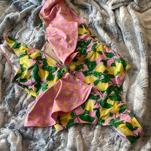 Ruffled Polkadot Lemon Swimsuit, Size L